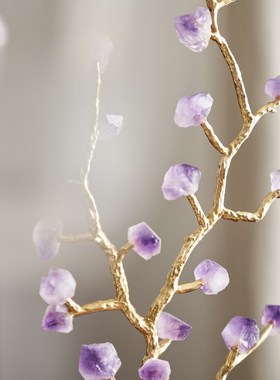 天然紫水晶树冰裂纹陶瓷葫芦紫气东来摆件客厅玄关壁龛装饰艺术品