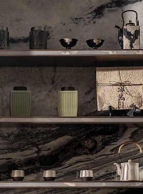 新中式样板间软装饰品茶室售楼处博古架玄关茶具茶叶罐陈设摆件