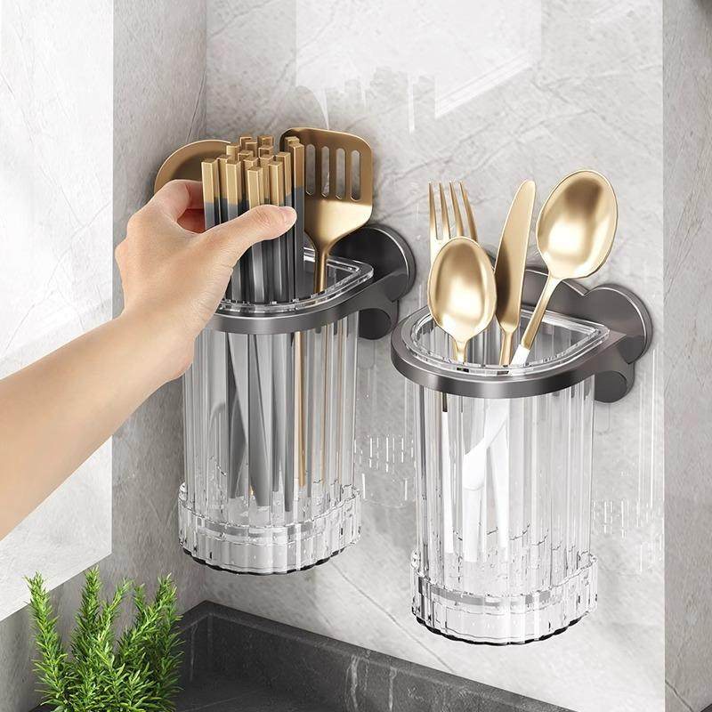新款筷子筒沥水壁挂透明分格厨房家用餐具叉勺勺收纳架筷子笼,淘宝优惠券,粉丝福利购,淘宝优惠卷
