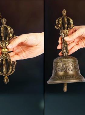 藏传五股九股黄铜金刚铃杵尼泊尔进口法器铃铛摇铃声音清脆回音大