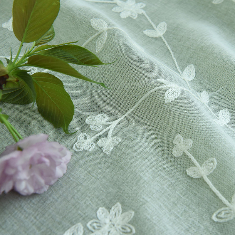 小清新叶子绣花窗纱半遮光窗帘布客厅卧室阳台飘窗成品纱帘定做,淘宝优惠券,粉丝福利购,淘宝优惠卷