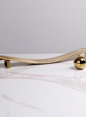 现代轻奢金属创意长条形托盘售楼处样板间餐厅客厅软装收纳盘摆件