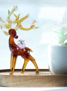 琉璃手工艺品招财梅花鹿桌面摆件一鹿有钱办公桌寓意装饰摆设礼物