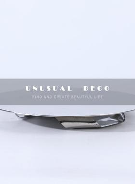 现代轻奢创意家居黄色辣椒玻璃摆件银色圆形托盘样板间软装饰品