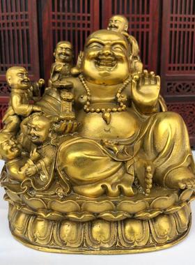 纯铜弥勒佛五子登科和气生财家居装饰摆件弥勒佛五子送福铜像