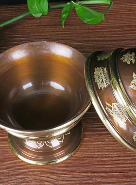 尼泊尔藏式纯铜 供水碗 家用八吉祥高脚供水杯佛前供水碗桌面摆件