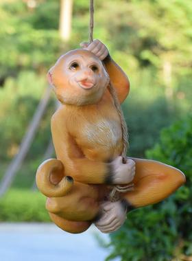 别墅花园庭院户外院子吊件仿真动物猴子挂件创意秋千树上装饰摆件