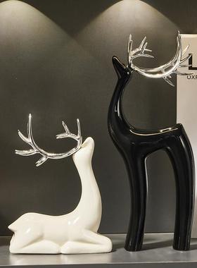 福禄相伴简约创意鹿电视柜摆件轻奢高档书柜酒柜装饰陶瓷桌面摆件