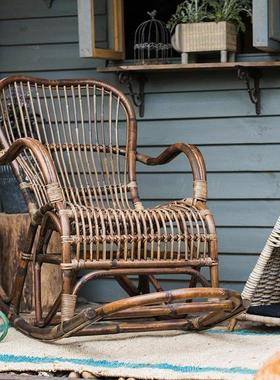 掬涵古法手编藤椅摇椅躺椅天然玛瑙藤覆古艺术露台庭院家俱