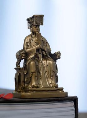 覆古文昌帝君神像文曲星摆件供奉雕像精致小号黄铜像书房桌面装饰