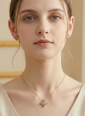 玫瑰金四叶草项链巨好看独特别致