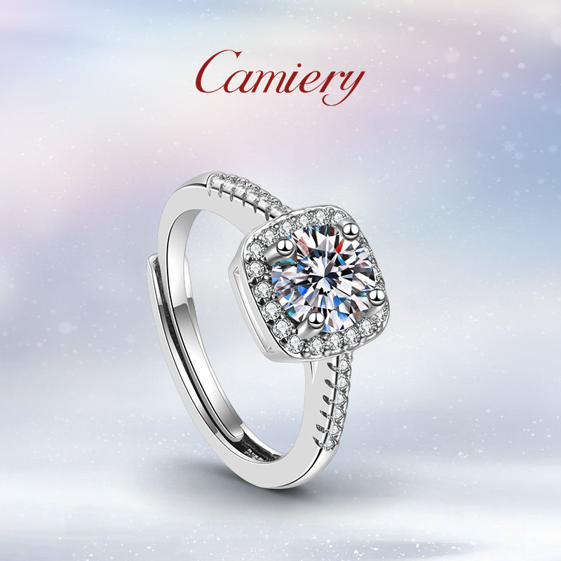 胖东来同款纯银S925莫桑钻石小方糖戒指女轻奢高级感开口小众设计