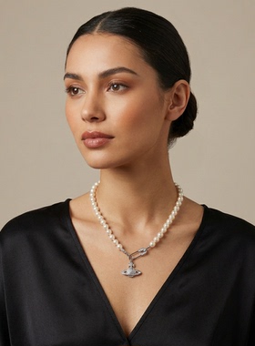 CAMIERY西太后土星别针珍珠项链