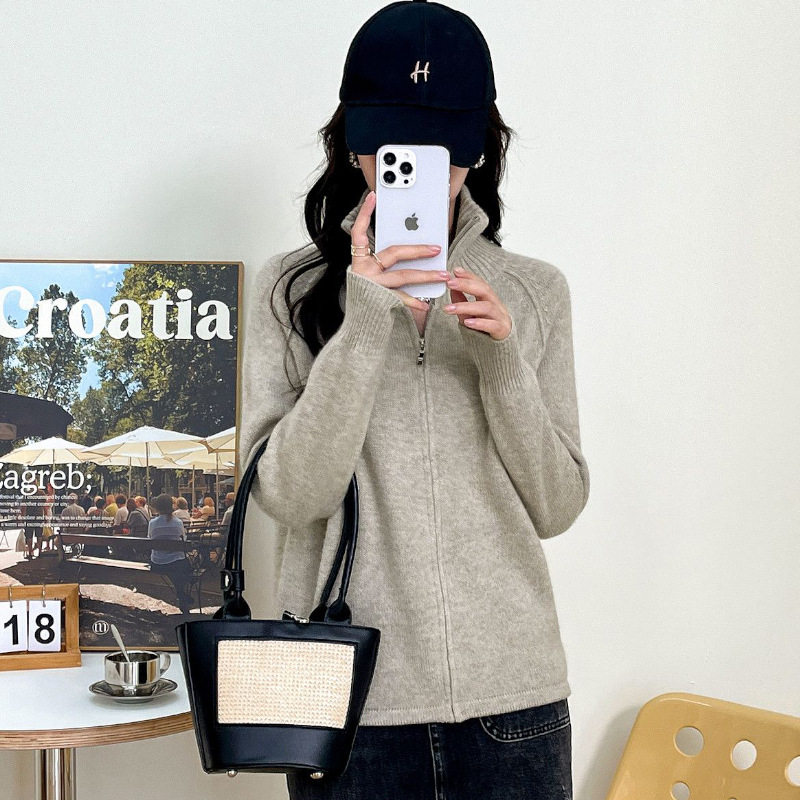 秋冬新款韩版羊绒开衫女半高领宽松百搭针织拉链外套羊绒毛衣,淘宝优惠券,粉丝福利购,淘宝优惠卷