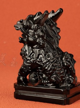 天然黑曜石色麒麟招财摆件住宅办公室玄关窗台桌面坐款装饰工艺品