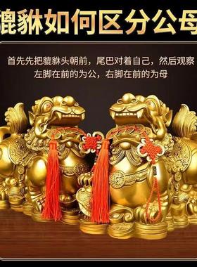 铜貔貅摆件一对公母全黄铜貔貅皮丘客厅店铺装饰品办公室开业招财