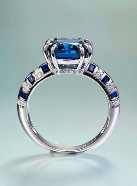珠宝S92i5银8*8m皇家蓝方形高碳钻戒指仿真钻石戒指女欧美款