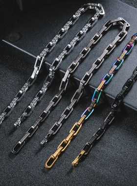 街头inbs嘻哈项链小雏菊项链粗方形扣项链复古钛钢项链情铝锁骨链