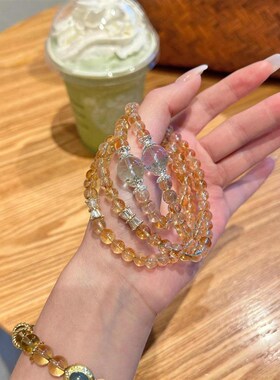 黄阿赛水晶手链搭配10mm绿幽灵双圈手串女款贵气T高级小众送礼手