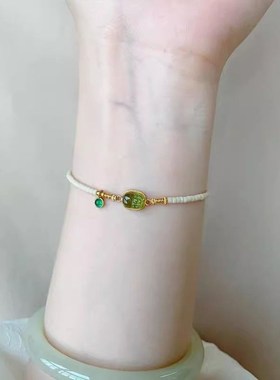 新中式橄榄绿小貔貅手链女vintage轻奢小众设计S高级感串珠手饰品