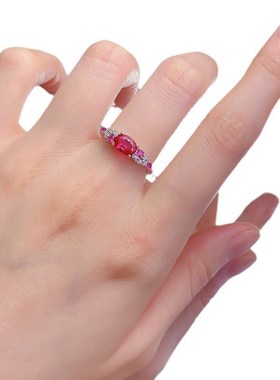 珠宝直播新款S925银仿真鸽C血红5*7mm椭圆芬达橙法式浪漫