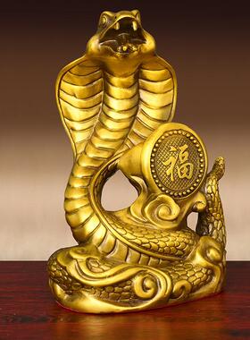 纯黄铜十二生肖蛇吉祥物饰品金蛇蟒蛇三合福字家居装饰工艺品摆饰