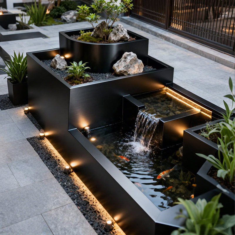 不锈钢鱼池成品定制流水摆件室内外庭院阳台客厅造景装饰循环水景,淘宝优惠券,粉丝福利购,淘宝优惠卷