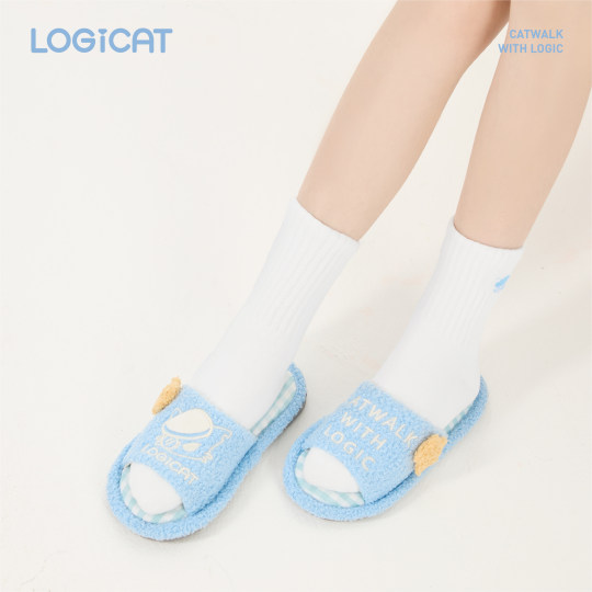LOGICAT毛绒拖鞋秋冬保暖居家舒适防臭防滑猫咪室内一字棉拖鞋
