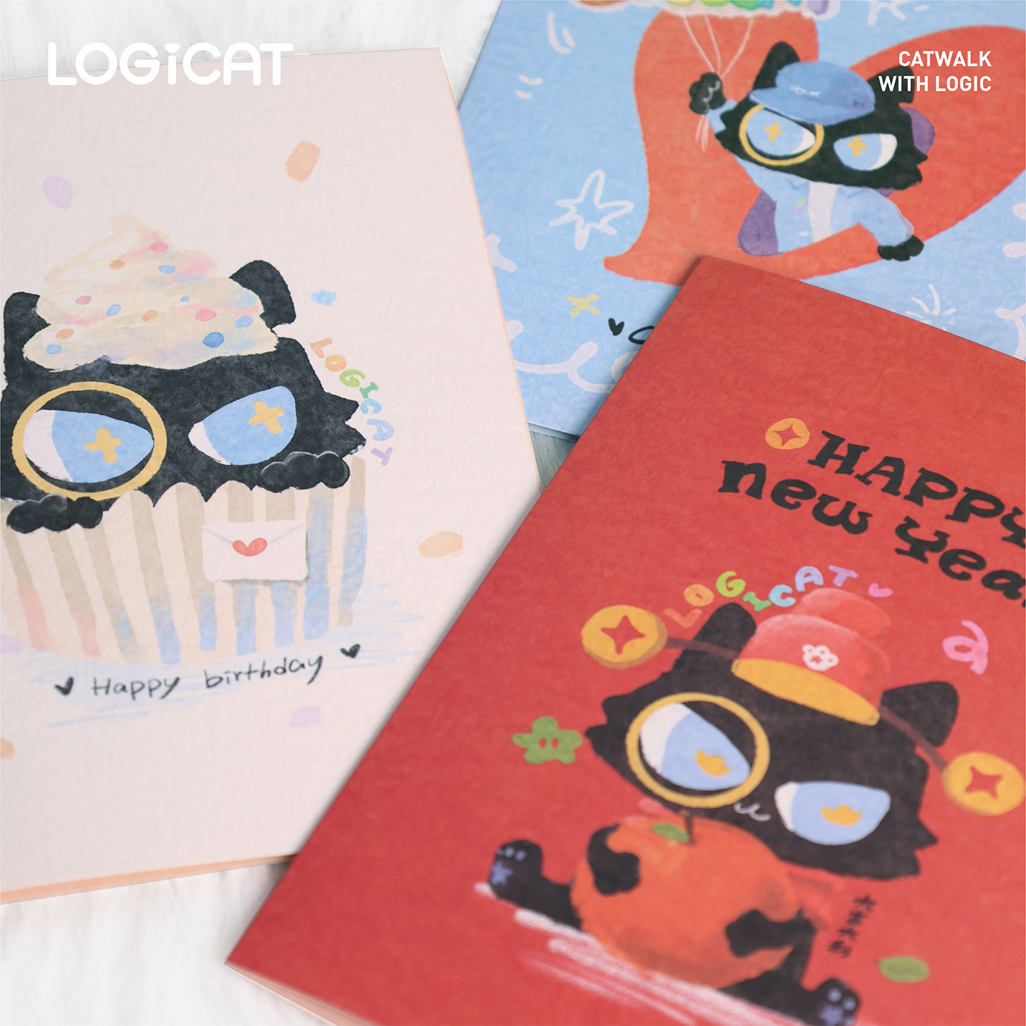 LOGICAT贺卡可爱猫咪卡通送学生闺蜜生日礼物留言节日祝福卡片,淘宝优惠券,粉丝福利购,淘宝优惠卷