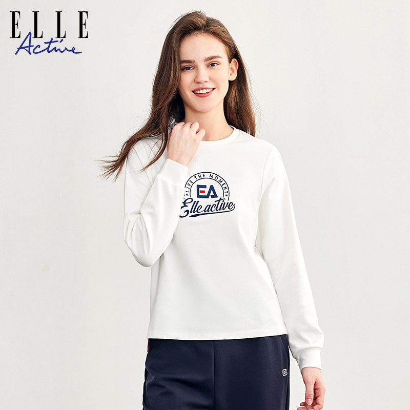 ELLE ACTIVE女装运动T恤休闲圆领印花长袖打底衫户外通勤长袖上衣,淘宝优惠券,粉丝福利购,淘宝优惠卷