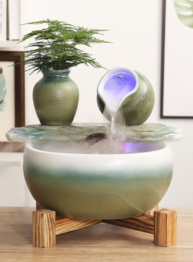 创意陶瓷招财流水鱼缸摆件 新中式风格客厅桌面装饰品
