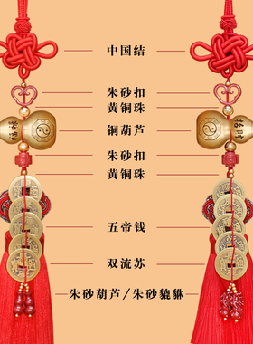 精品五帝钱入户门对门挂件纯铜葫芦装真品朱砂双貔貅压门槛吉祥结