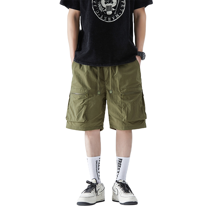 美式A复古工装短裤女夏季薄款宽松运动休闲情侣直筒阔腿五分男裤