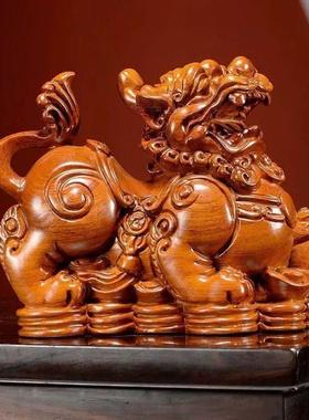 招财貔貅摆件实木守财一对公母貔貅风水摆件镇宅开业礼物客厅装饰