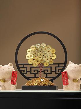 新中式玄关屏风摆件创意招财摇钱树客厅酒柜茶室禅意高档家居装饰