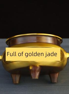 黄铜香炉金玉满堂三足双耳炉佛堂家居室内供佛上香炉佛具用品摆件