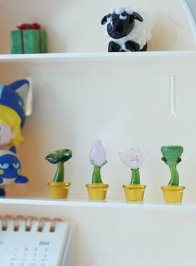 琉璃手作仿真荷花迷你盆栽桌面摆件车载中控台治愈装饰品摆设礼物