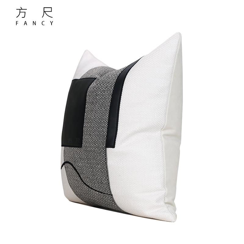 FANCY意式简约轻奢黑灰棉麻抱枕沙发拼接靠包样板房间设计师靠垫 - 图0