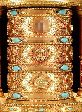 藏村家用室内电动转轮转桶摆件客厅插电式铜制六字藏式桌面转轮