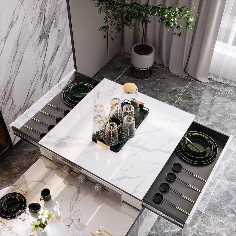 轻奢岩板岛台餐桌一体可伸缩家用开放式厨房中岛台多功能茶桌吧台 - 图1