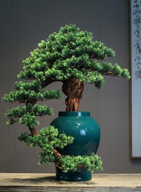 新中式禅意迎客松摆件客厅茶室家居装饰品仿真绿植玄关茶室样板房