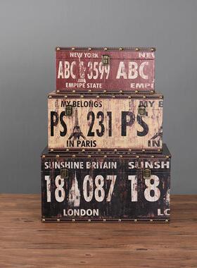 创意大号覆古做旧木箱子皮箱收纳箱整理收纳箱陈列拍照道具