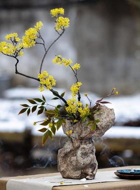 掬涵新中式仿石创意花瓶鲜花家居饰品客厅插花干花办公室桌面摆件