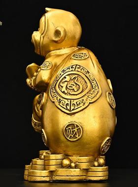 铜猴子摆件十二生肖猴属相猴金猴献宝背钱袋猴工艺品桌面饰品铜猴