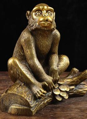 皇轩 招财铜猴子摆件小十二生肖金属猴可爱家居装饰品摆设