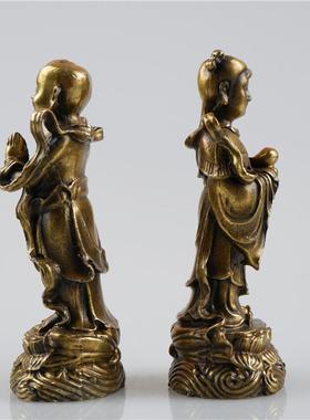纯铜金男孩玉女孩饰品好钱男孩龙女孩佛像男孩女孩对铜雕像家居装