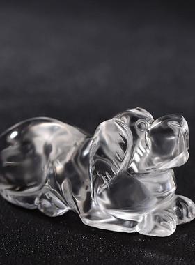 天然白水晶十二生肖小摆件本命年属狗吉祥物家居饰品客厅桌面摆设