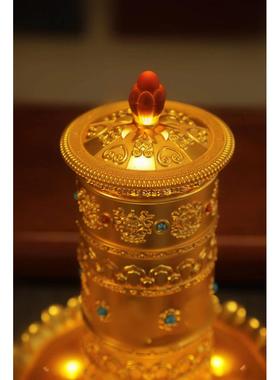 新款藏式莲花转轮电动转筒转运轮客厅家用摆件八吉祥转金筒转金桶