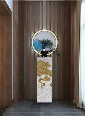 金色祥云展示柱茶室玄关装饰新中式落地庭院拴马桩客厅复古大摆件