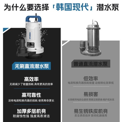韩国现代抽水泵12V24V48V60V72V潜水泵直流电瓶车农用灌溉抽水机 - 图1